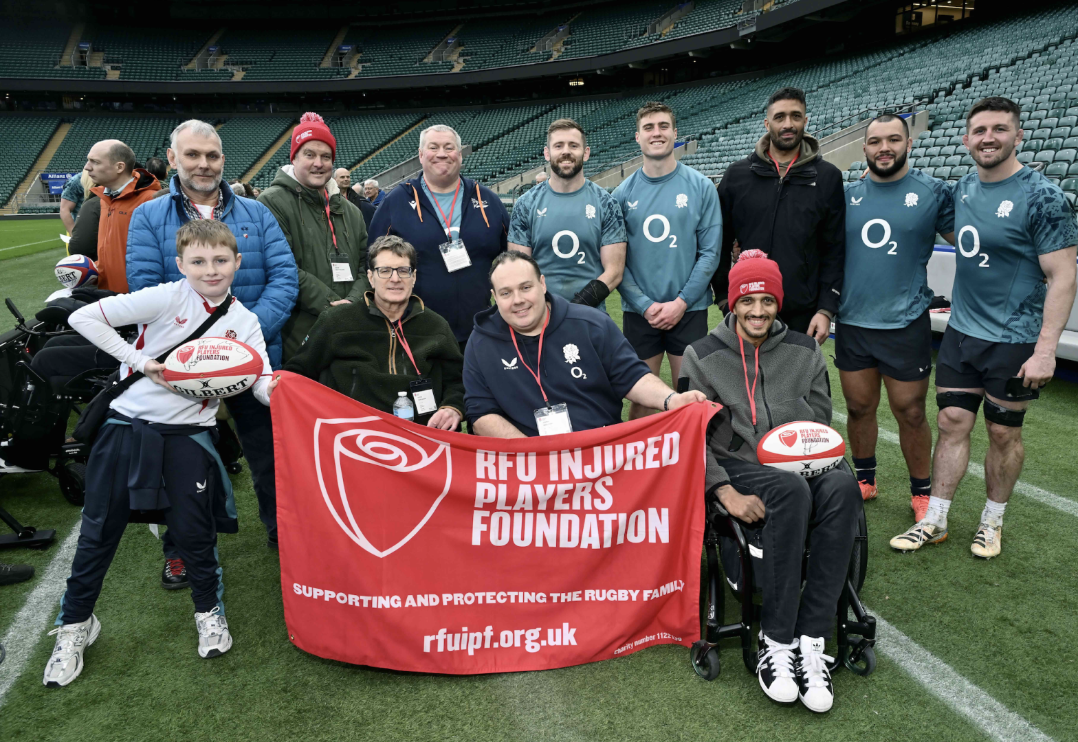 IPF Members with England Rugby Players Elliot Daly Tommy Freeman Ellis Genge and Tom Curry
