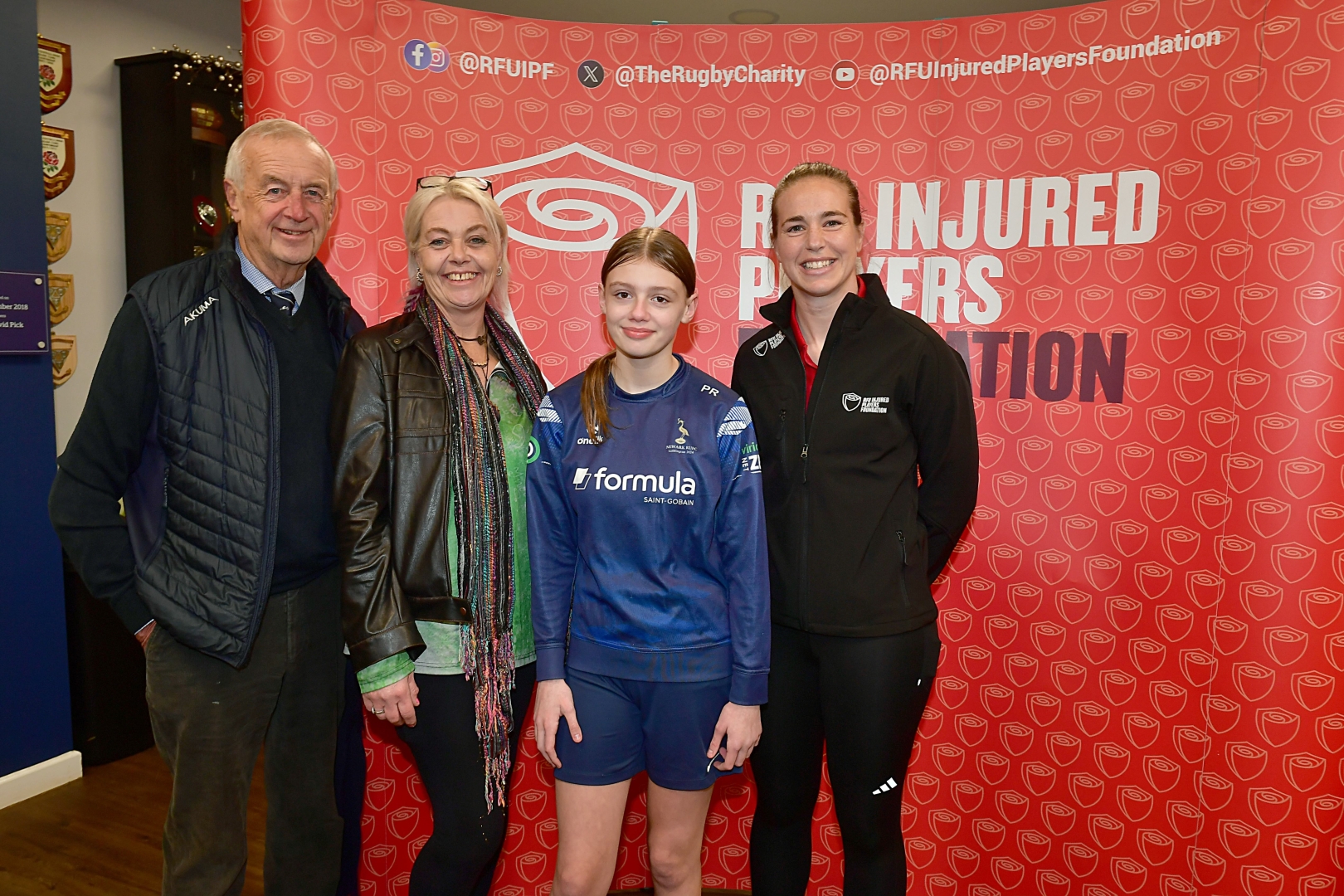 Injured Players Foundation Ambassador Emily Scarratt at Newark Rugby Club with Tony Rose