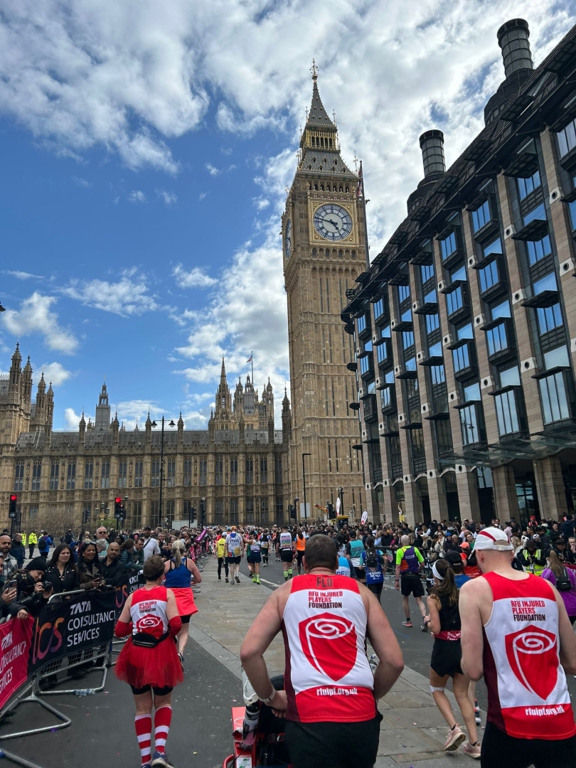 Gareth Rees and team pass Big Ben in London Marathon