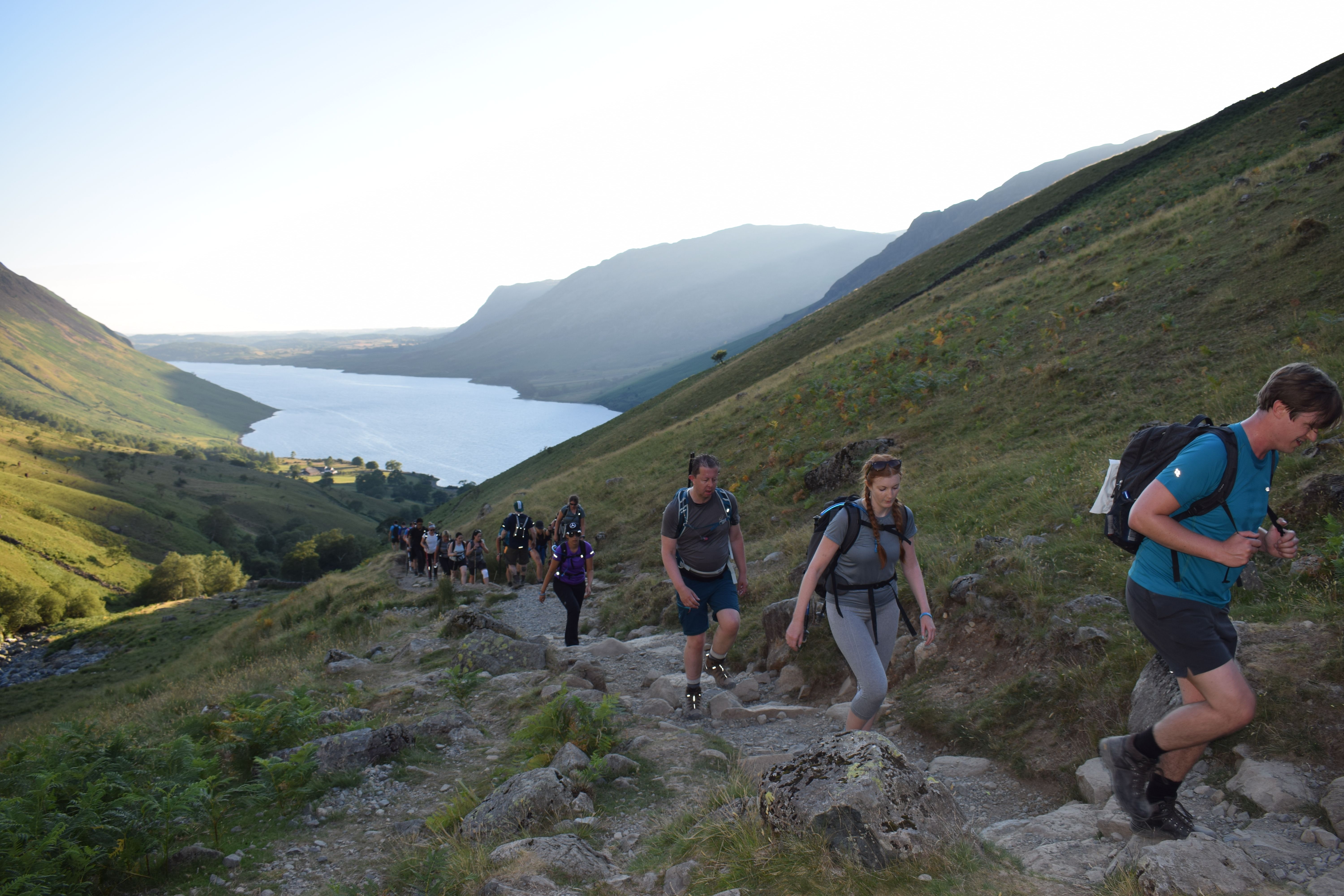 People walking up Scaffel Pike